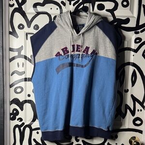 vintage Bugle Boy Blue and Gray Hoodie Sweatshirt sleeveless xl